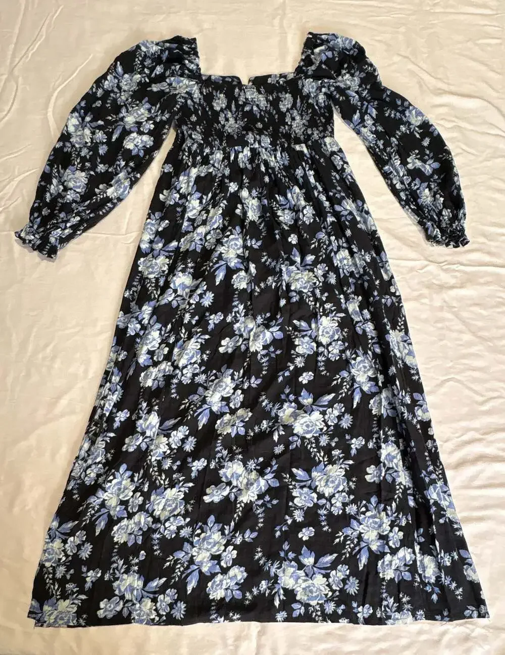 Free People Jaymes Floral Print Smocked Long Sleeve Midi Dress